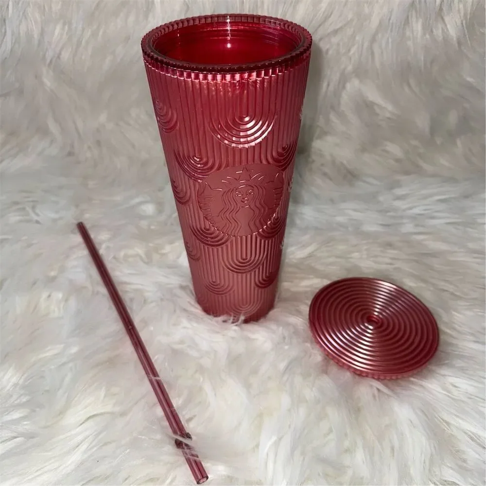 Starbucks‎ 24oz Pink Shimmer Shell Mermaid Cold Cup Tumbler with Straw